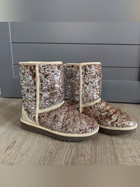 UGG Sequin Short Boots - Rose Gold and Silver